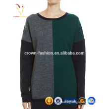 Contrast Color-Block Ladies Fashion Pullover Thick Sweater